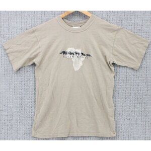 Vintage It's Africa Shirt Unisex Small Brown Short Sleeve Embroidered Animals